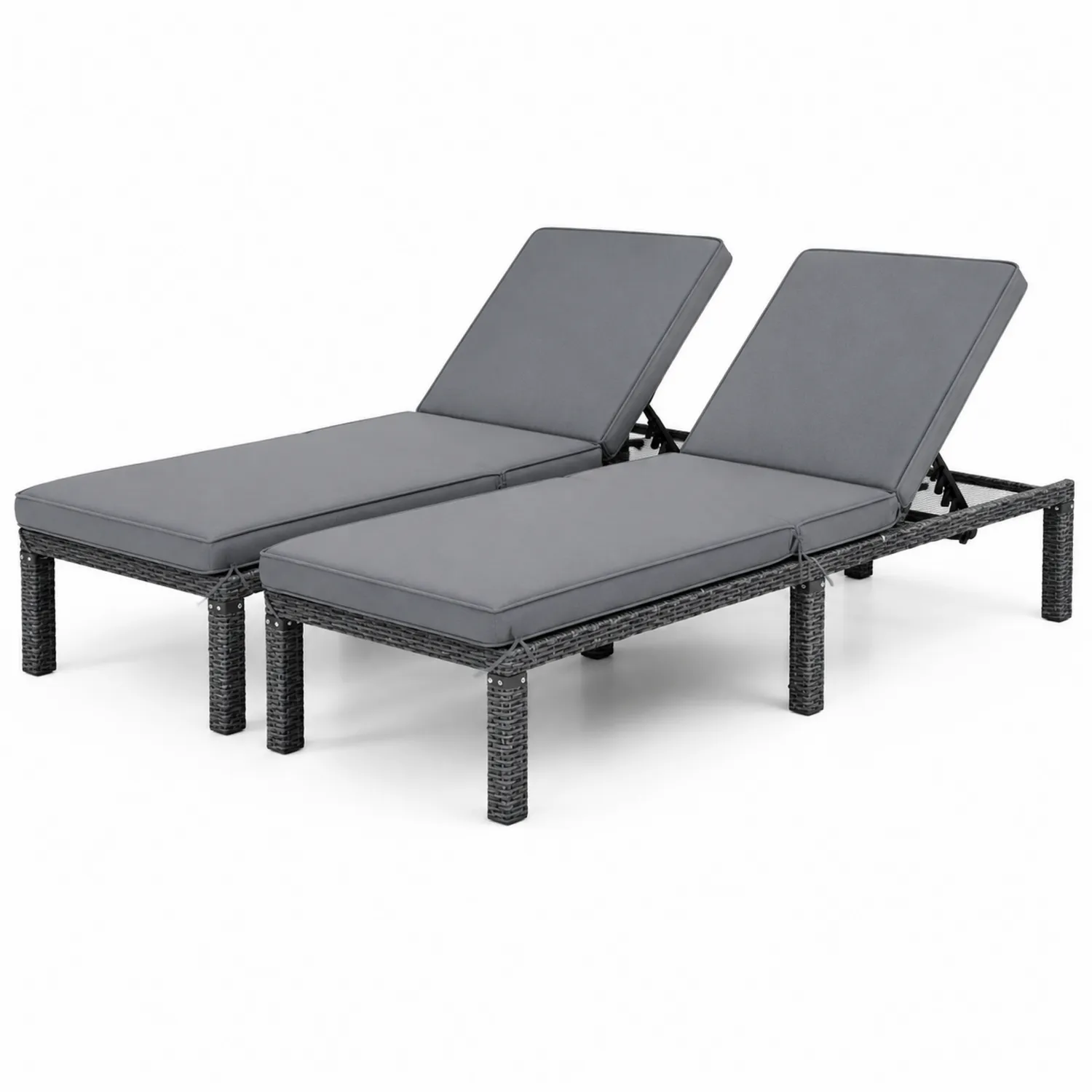 Lot de 2 chaises longues en résine tressée grise