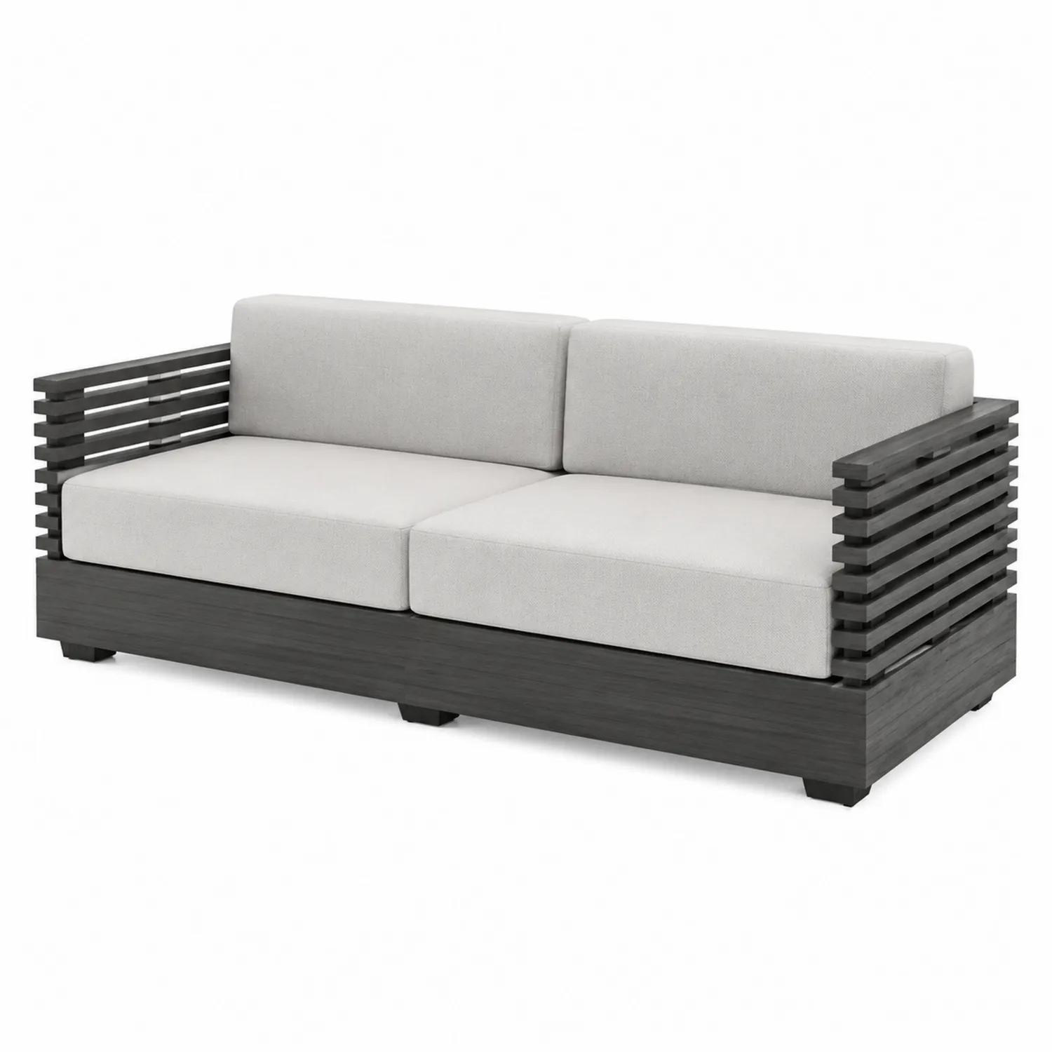 Canapé d'extérieur trois places en bois et polyester Gris clair 200cm