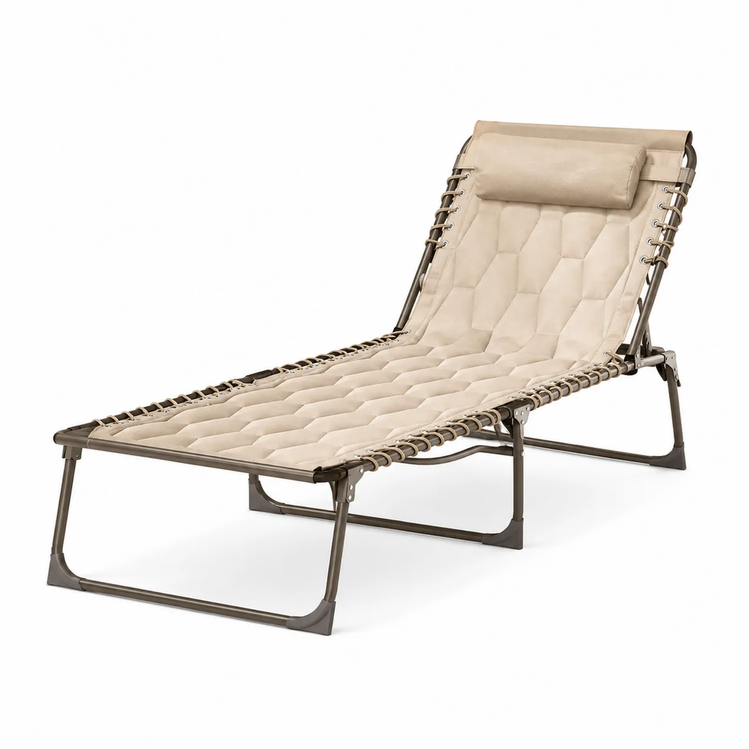 Chaise longue pliable en métal et tissu beige
