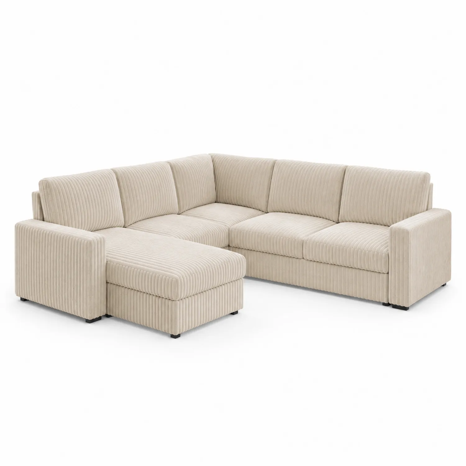 Canapé d'angle en tissu côtelé beige