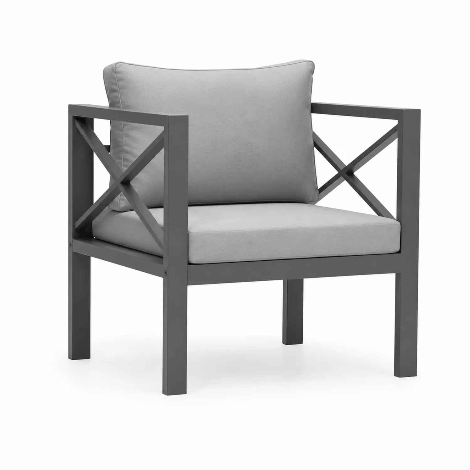 Fauteuil en aluminium avec coussins gris