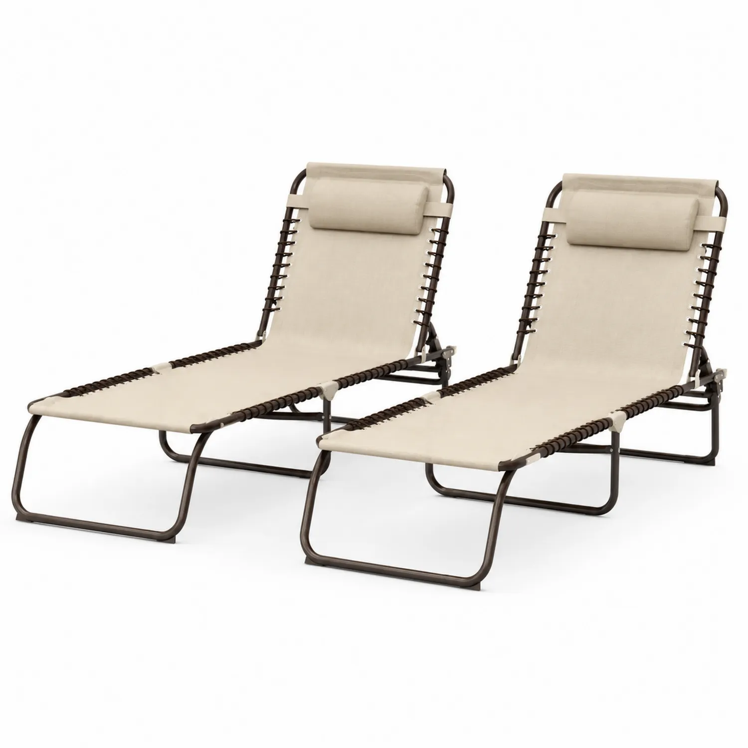 Lot de 2 chaises longues extérieures en acier et tissu Beige