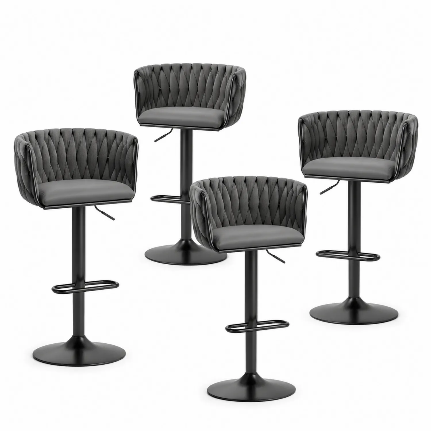 Lot de 4 tabourets de bar réglables en cuir synthétique et métal