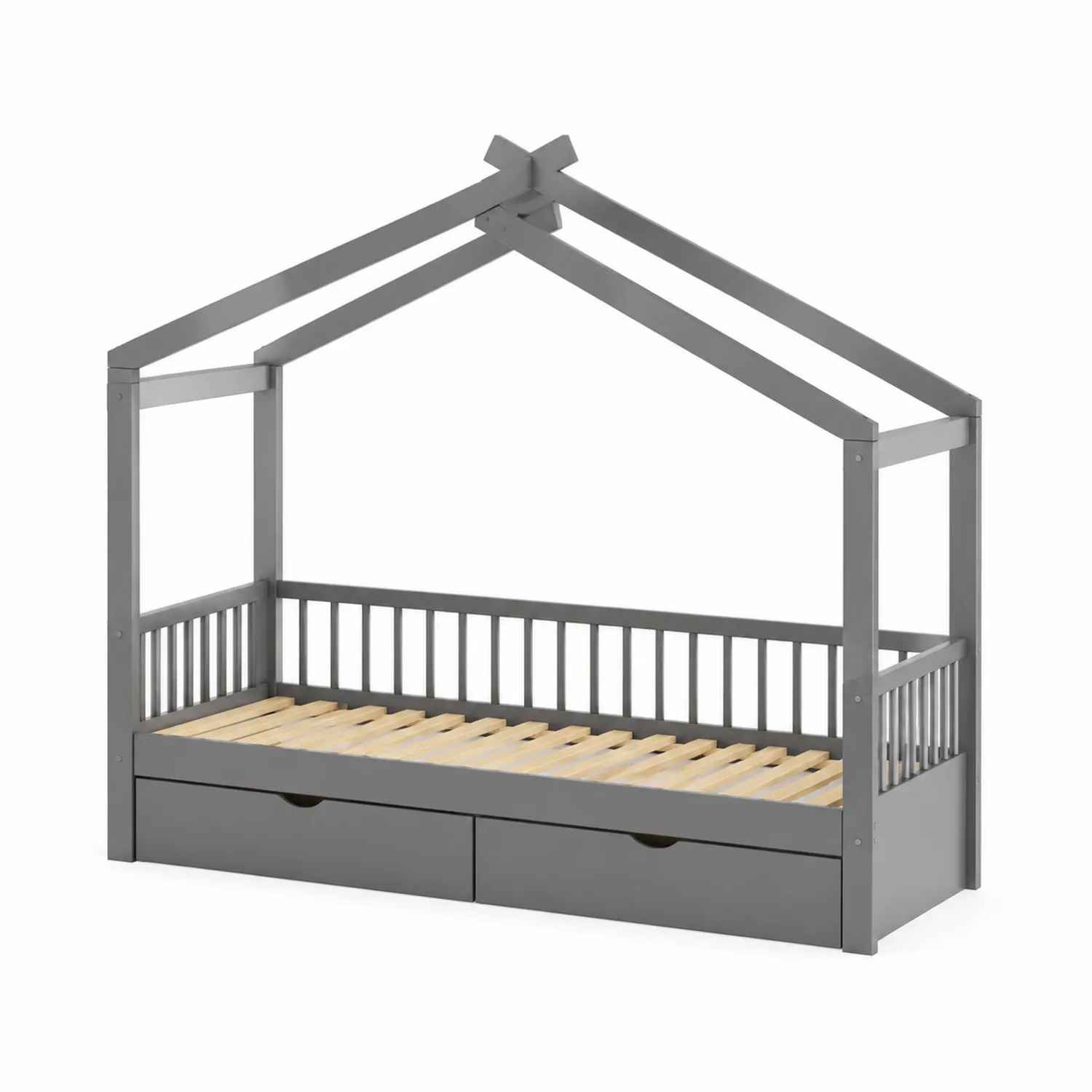 Lit cabane en bois gris avec rangement intégré 90 x 200 cm