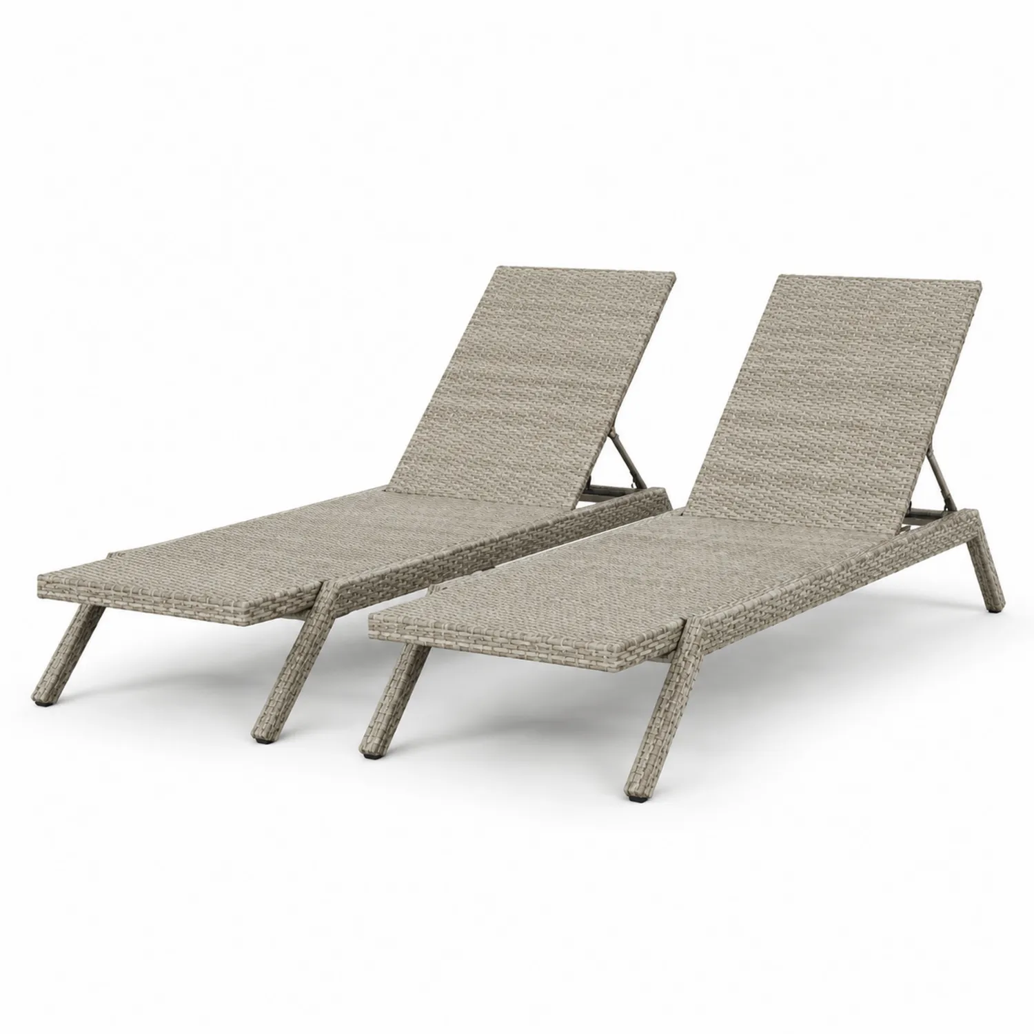 Lot de 2 chaises longues en aluminium et résine tressée Beige