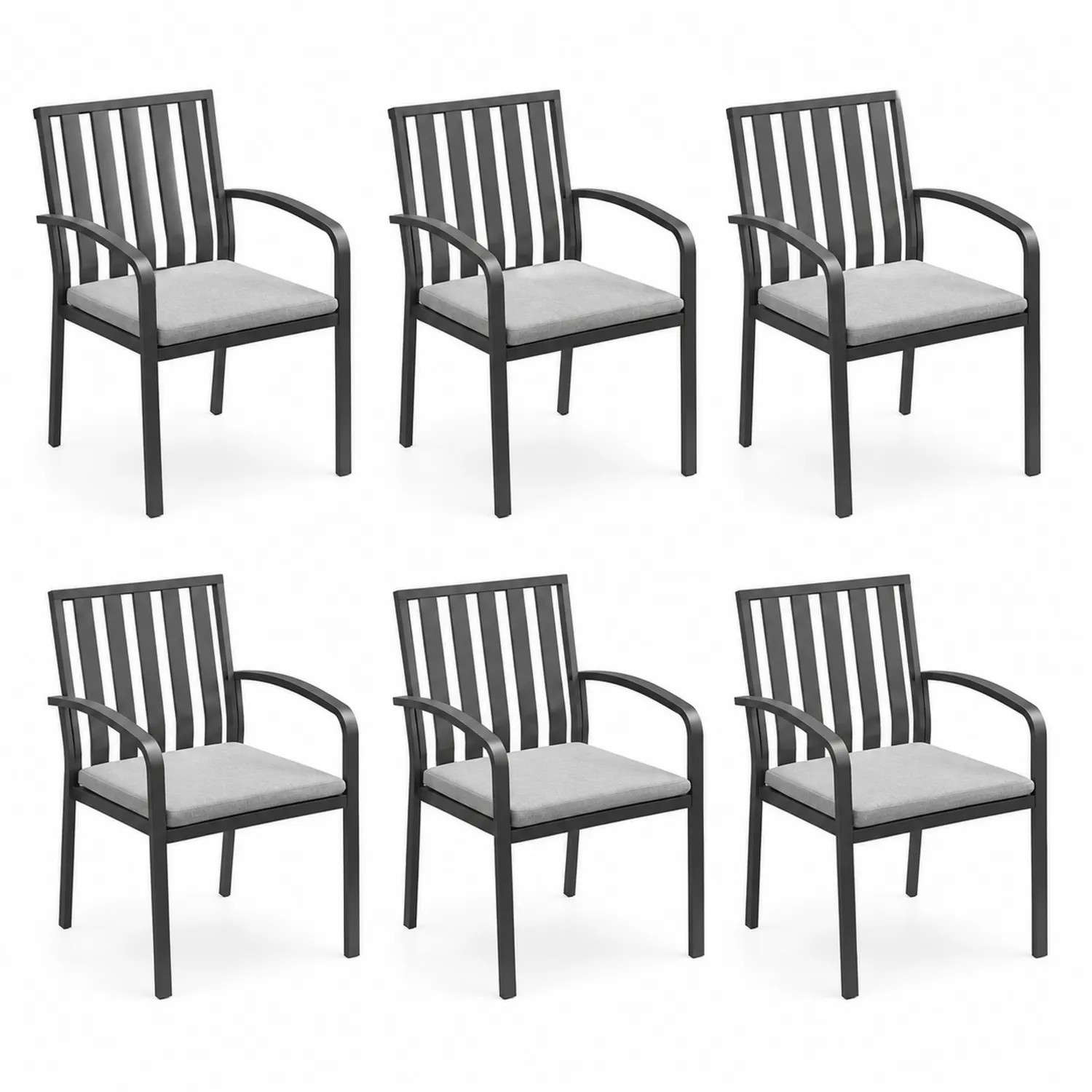 Ensemble de 6 chaises en métal avec coussin gris