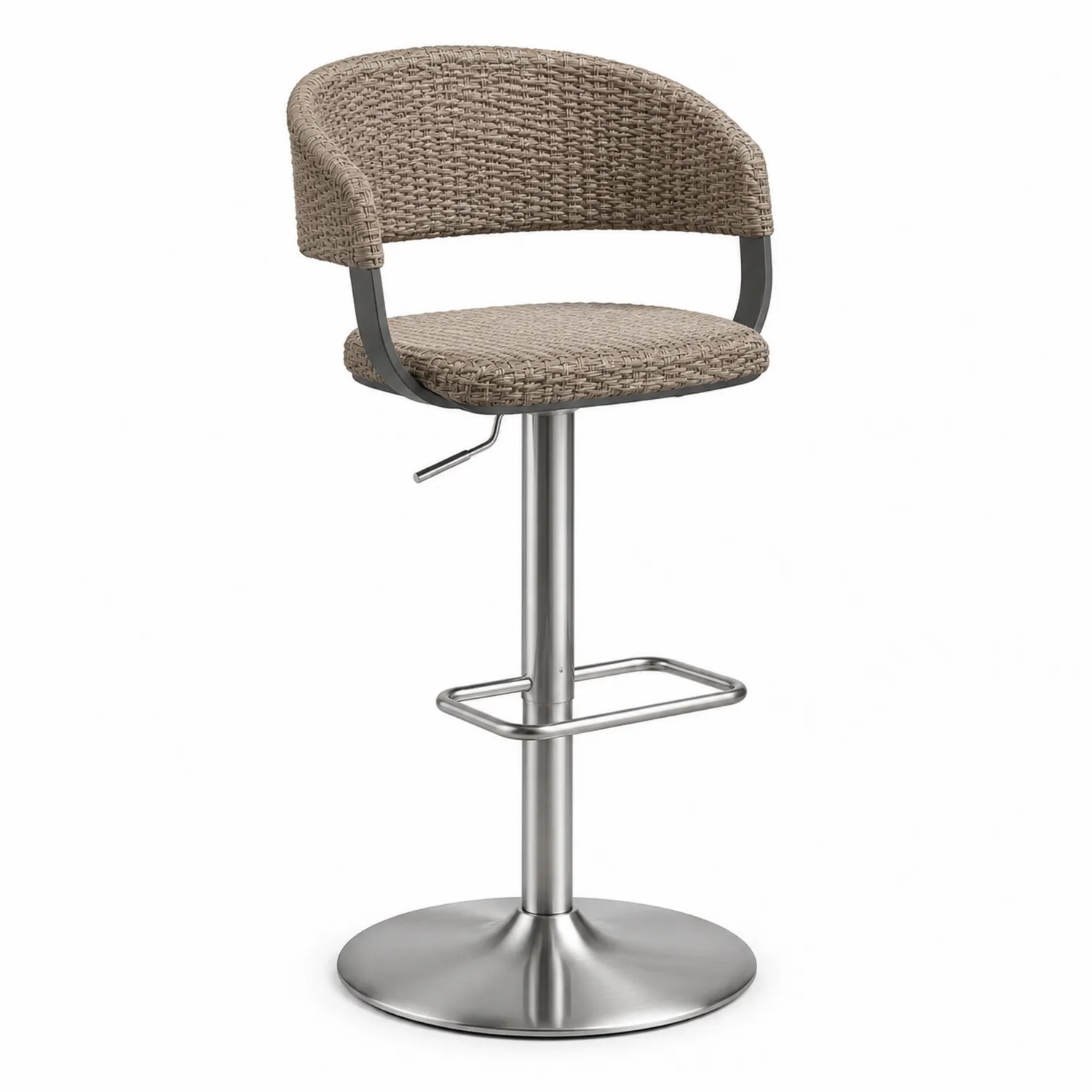 Tabouret de bar en rotin brun avec base en métal