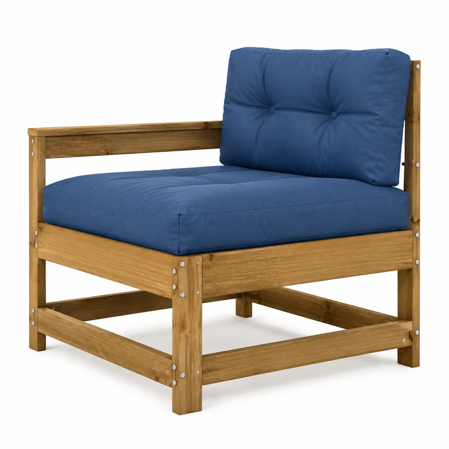 Fauteuil de jardin en bois avec coussins en polyester bleu