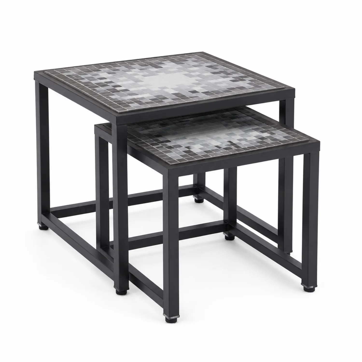 Tables basses gigognes en acier et mosaïque Noir/Gris