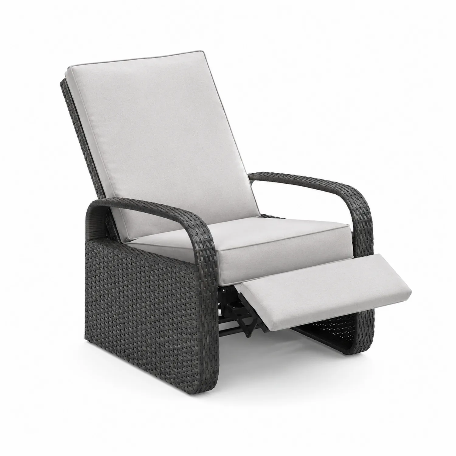 Fauteuil inclinable en rotin et coussins en polyester gris