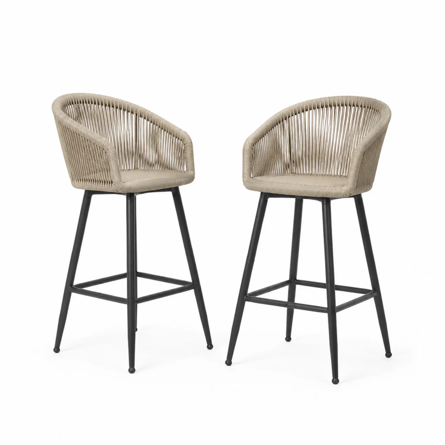 Paire de tabourets de bar en métal avec assise en corde