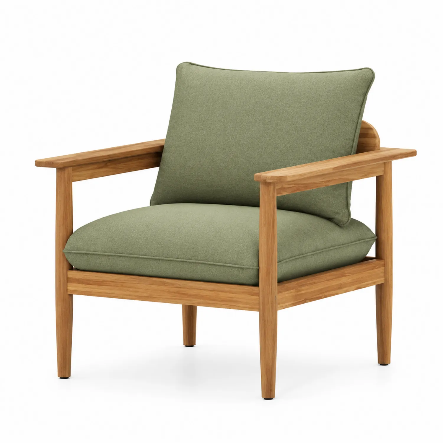 Fauteuil en bois de teck et tissu vert