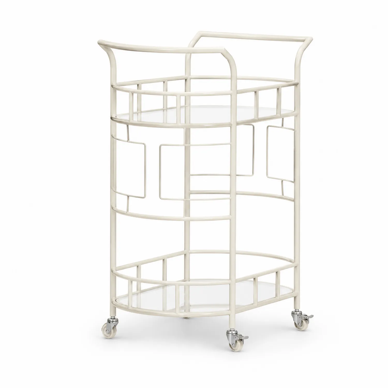 Chariot de bar en métal avec étagères en verre trempé, Blanc