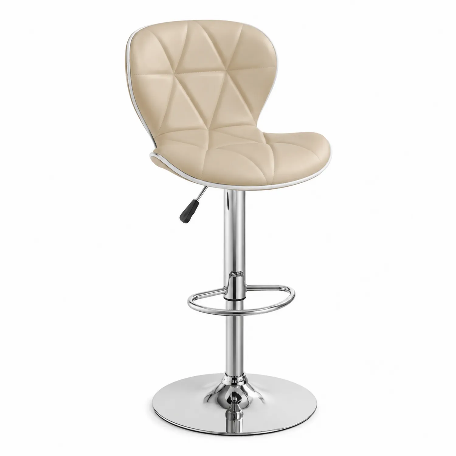 Tabouret de bar ajustable en cuir synthétique Beige avec base en métal chromé