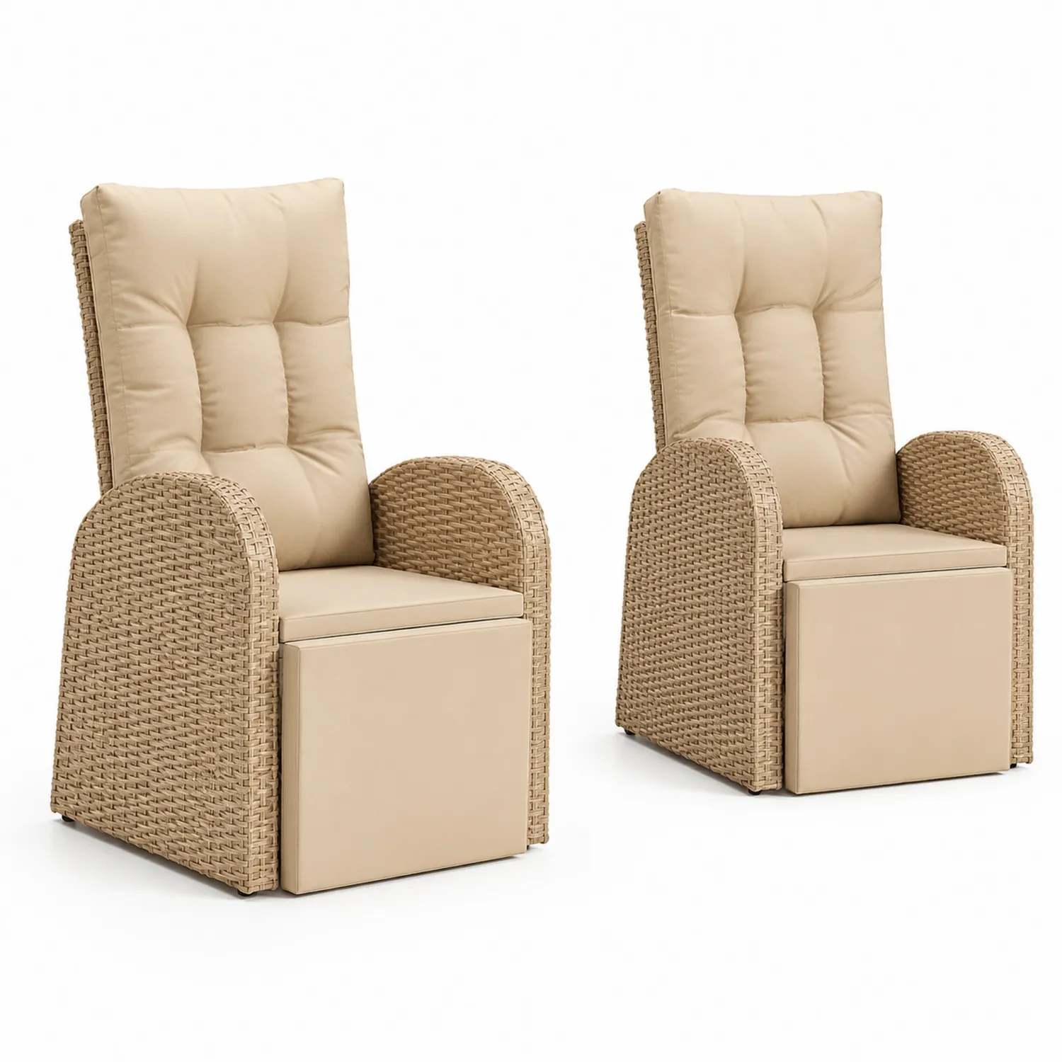 Lot de 2 fauteuils en rotin synthétique et aluminium Beige