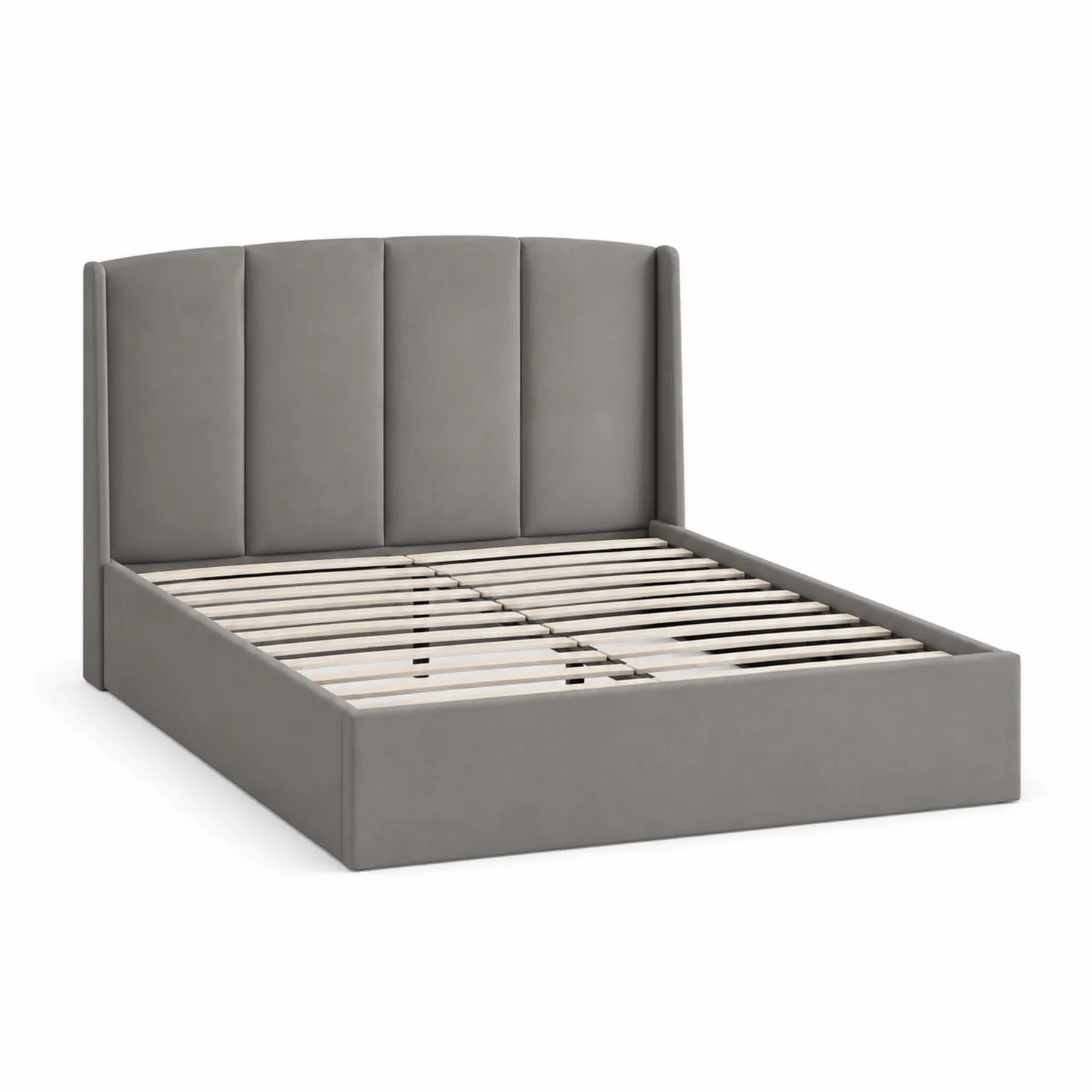 Lit en bois massif gris avec tête de lit rembourrée 200x160 cm