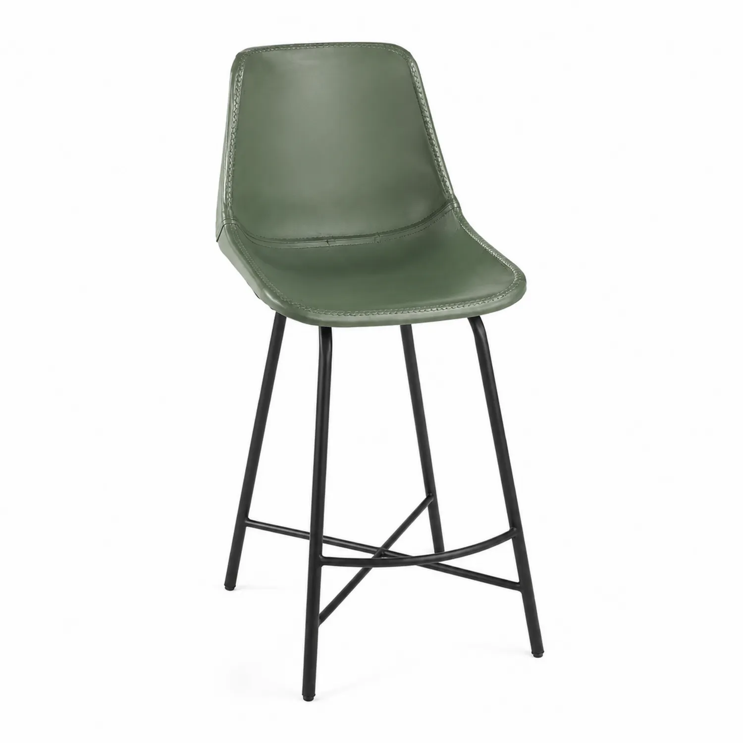 Tabouret de bar en cuir synthétique vert avec pieds en métal