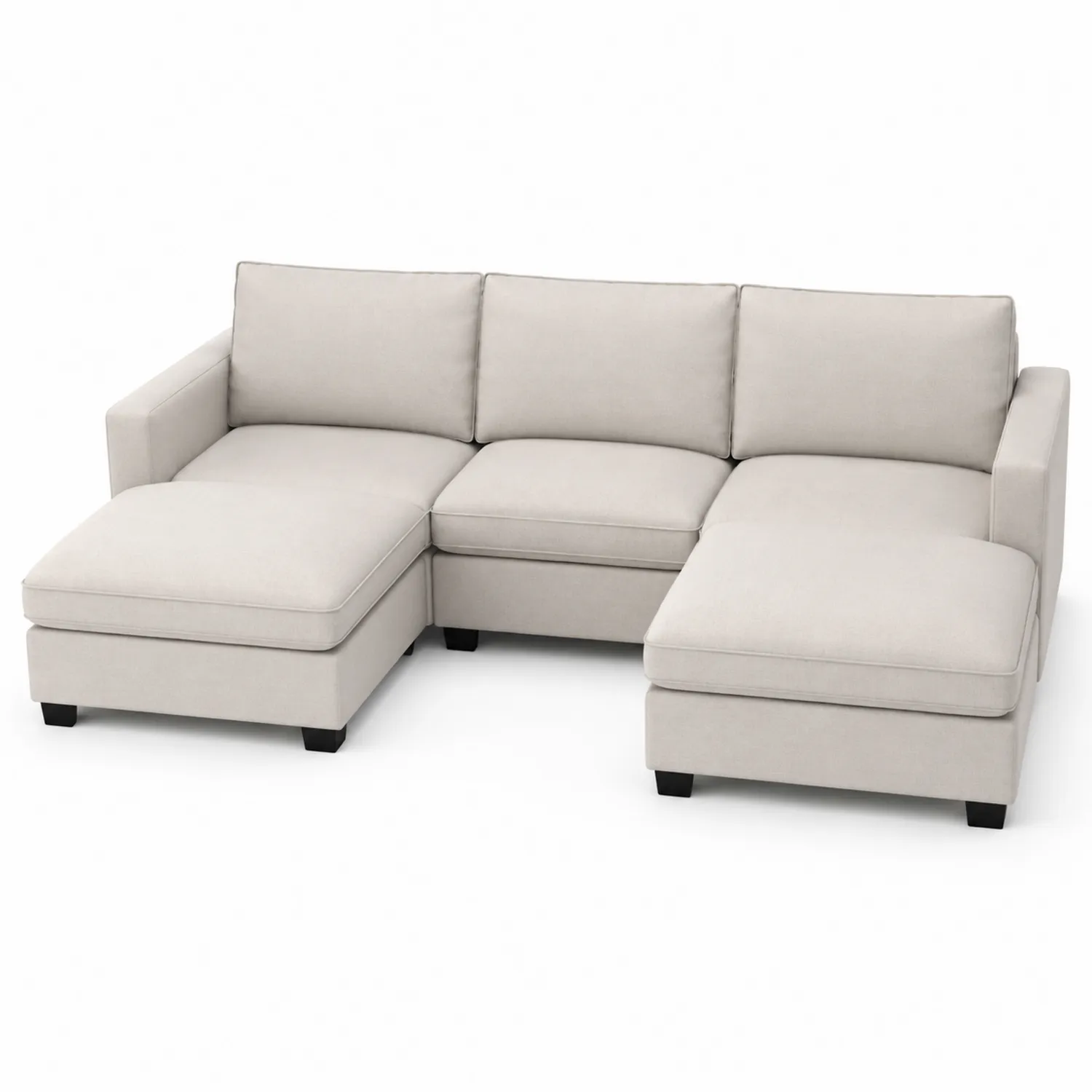 Canapé d'angle en tissu polyester beige avec méridienne
