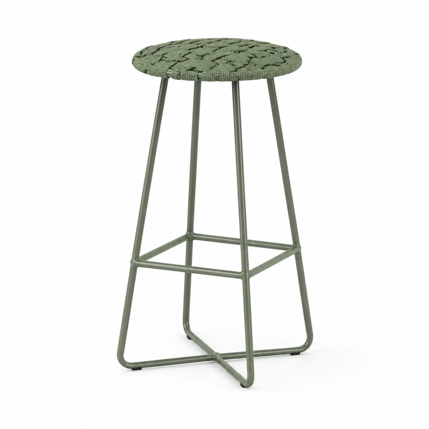 Tabouret de bar en métal avec assise en corde verte