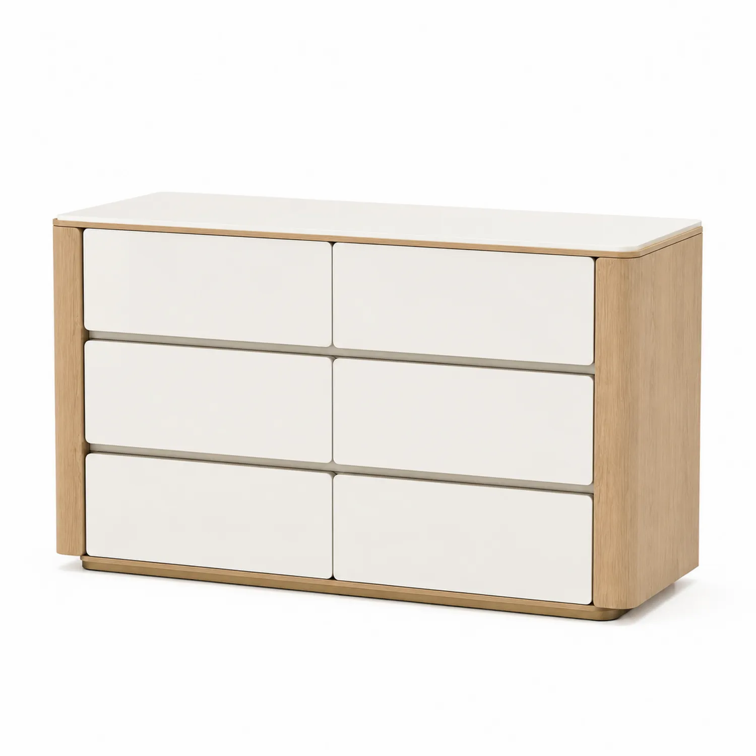 Commode à 6 tiroirs en bois et chêne blanc 120cm