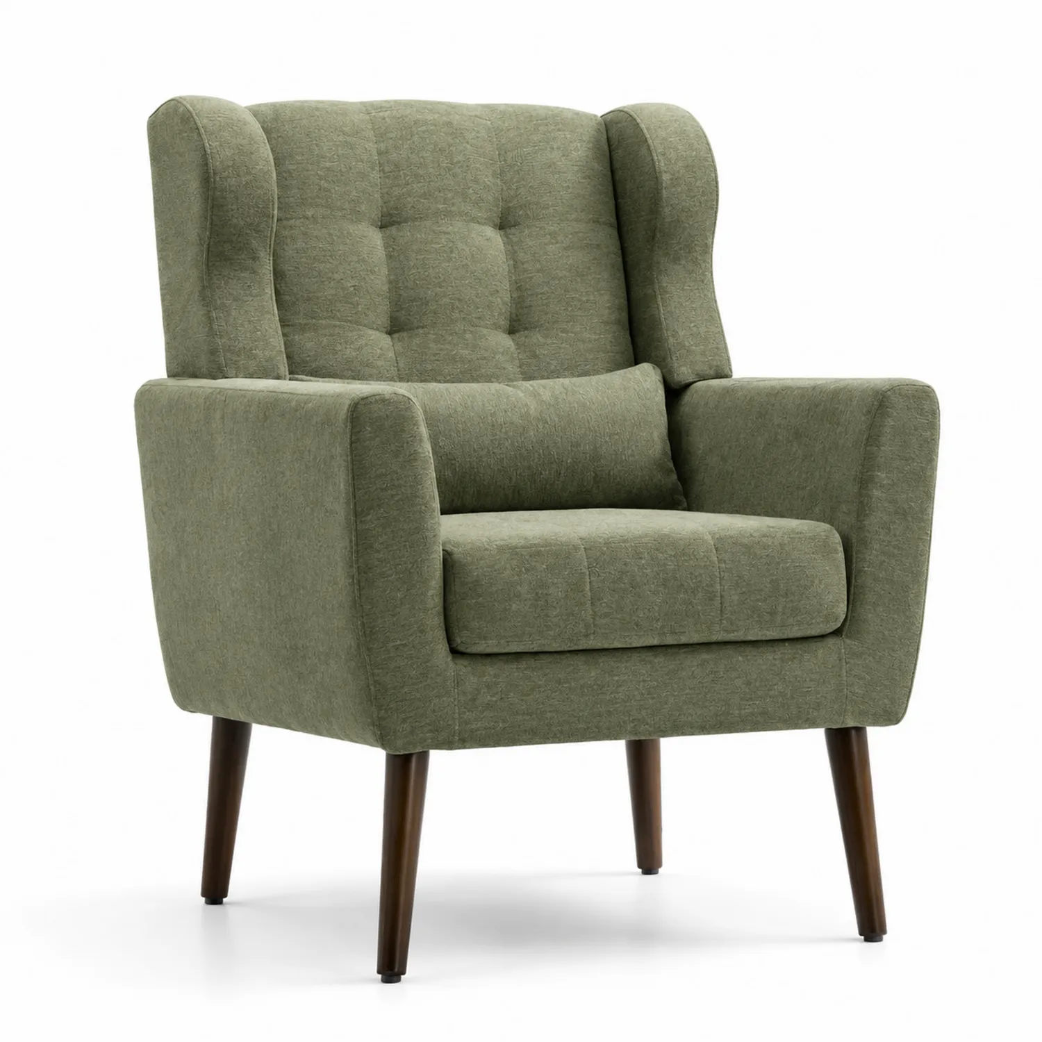 Fauteuil en Tissu Lin Vert avec Pieds en Bois
