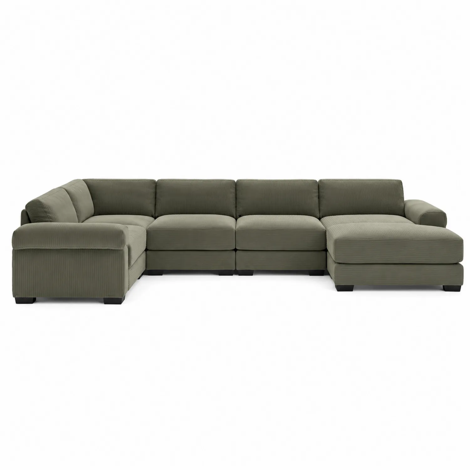 Canapé d'angle modulable en tissu Vert Olive 7 places