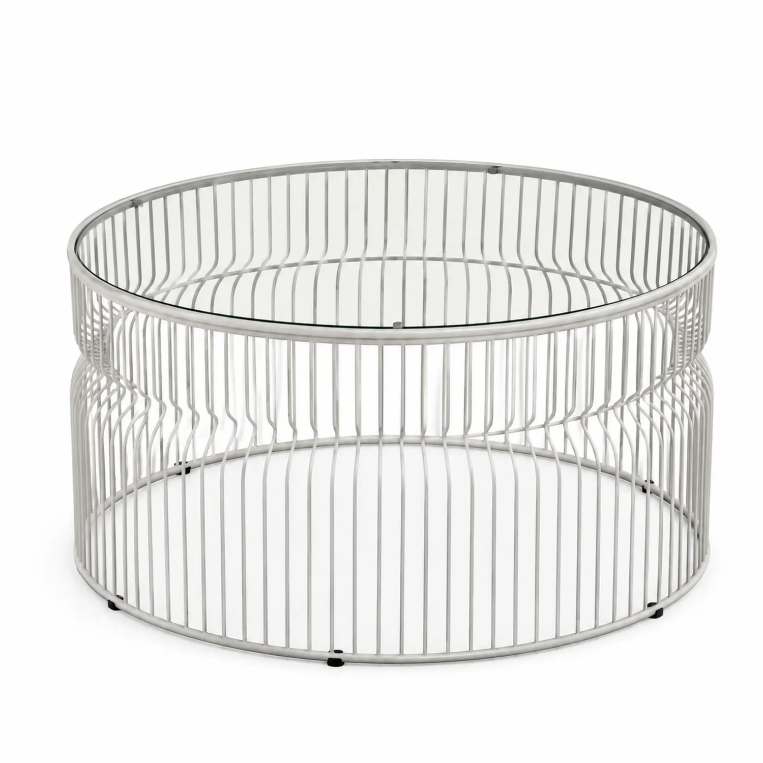 Table basse ronde en verre trempé et métal argenté 80cm