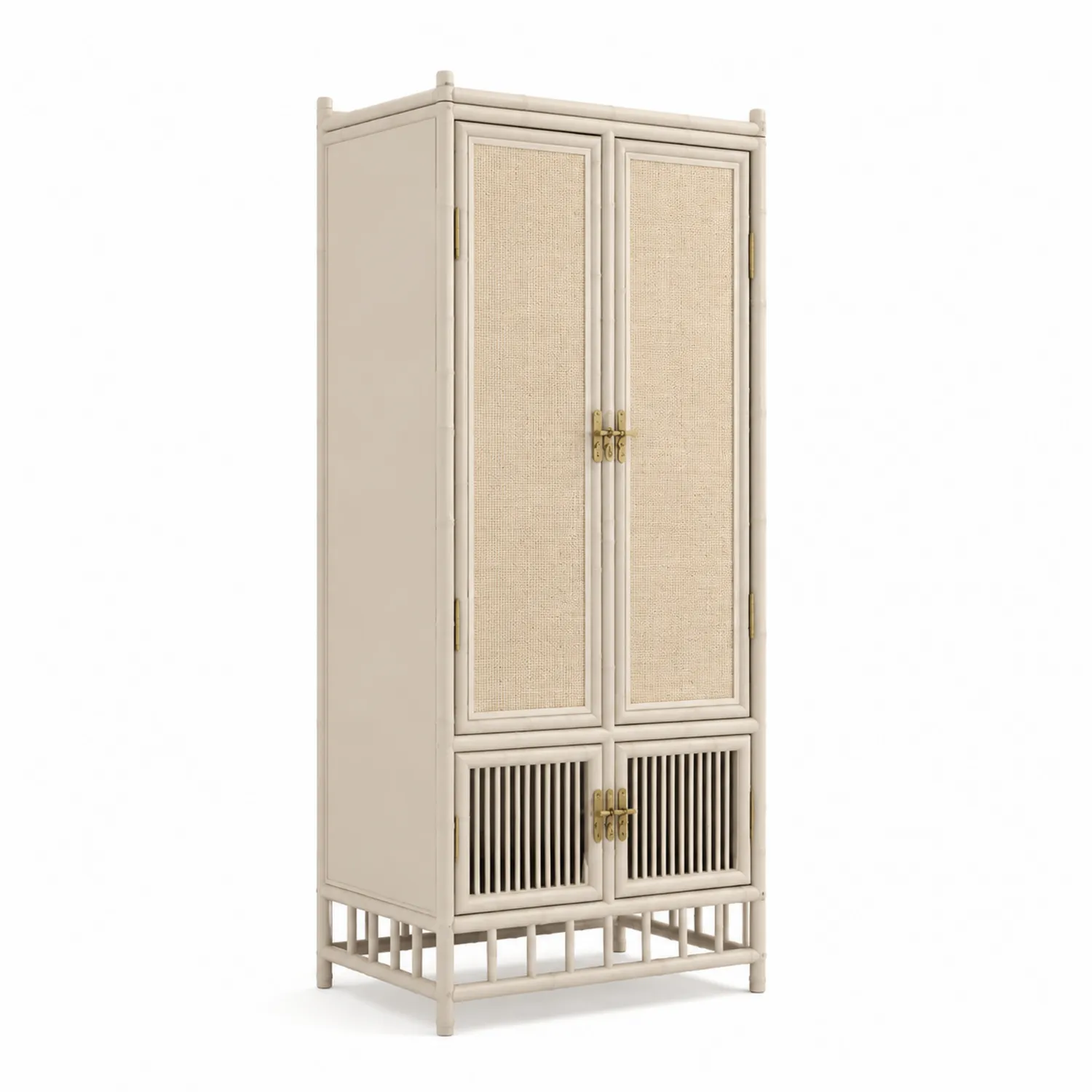 Armoire en bois et rotin beige avec portes battantes