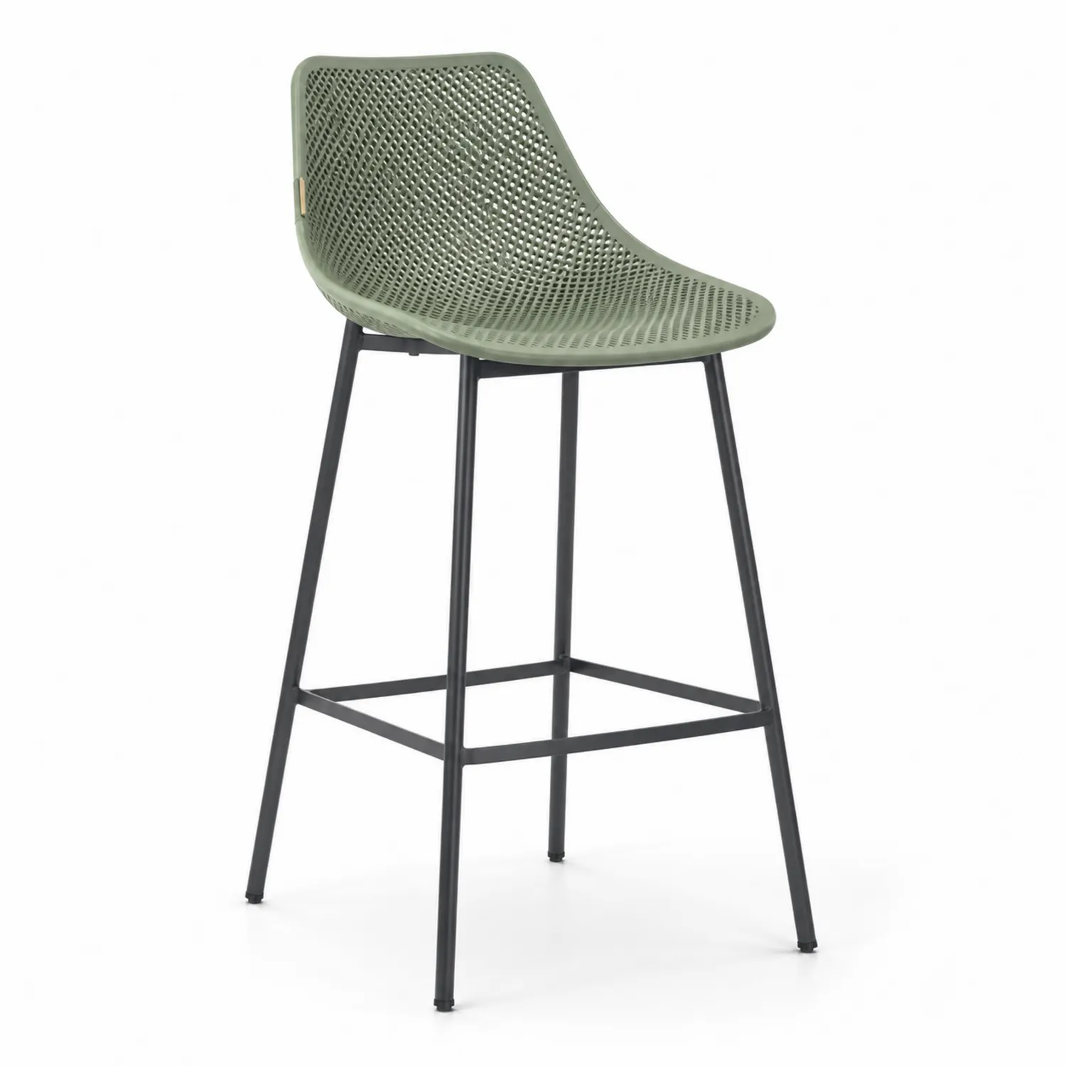 Tabouret de bar en plastique vert avec cadre en métal, hauteur 75 cm