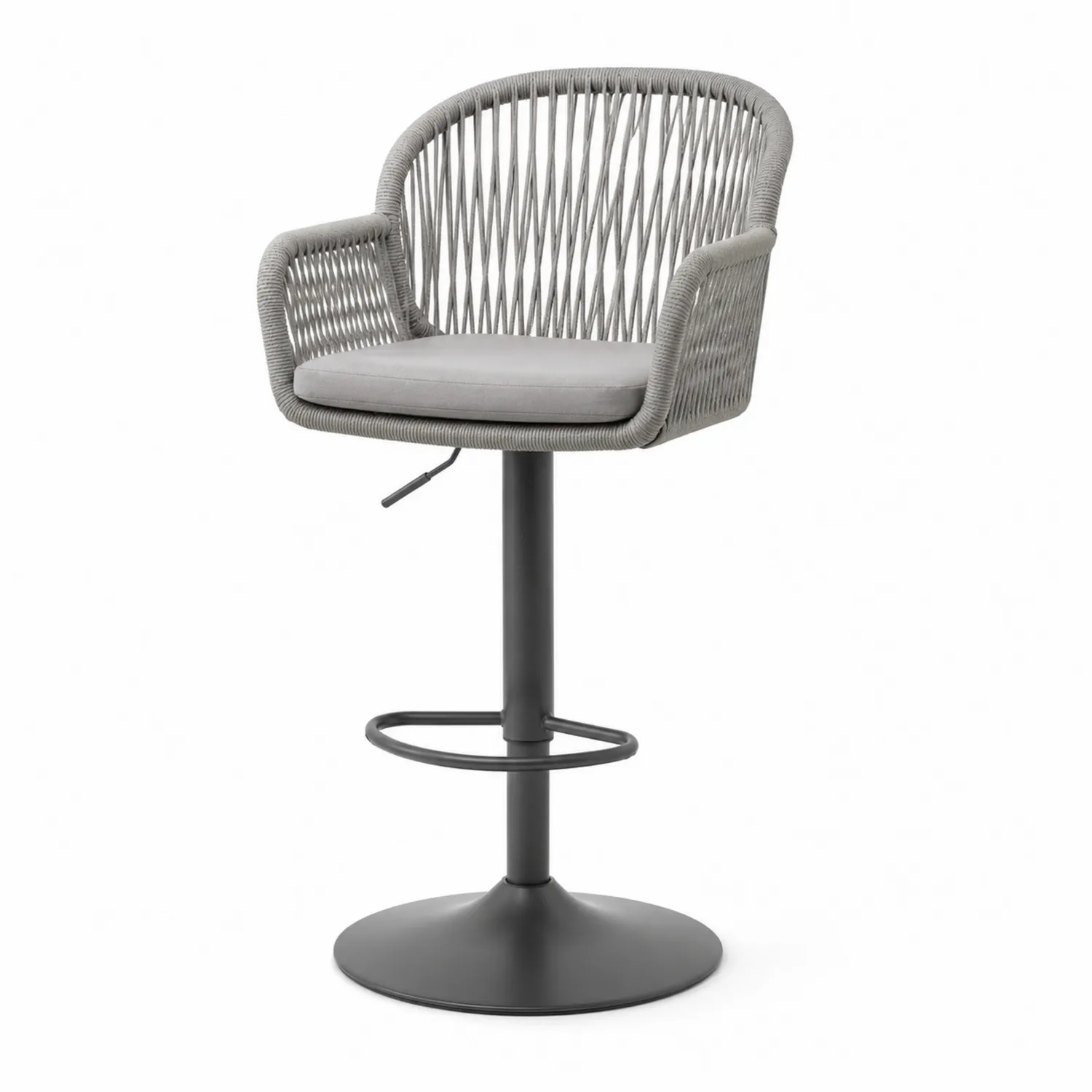 Tabouret de bar en métal noir et corde gris