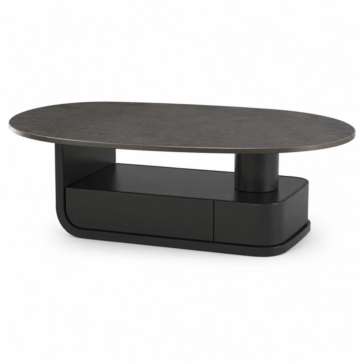 Table basse ovale en métal et céramique Noir