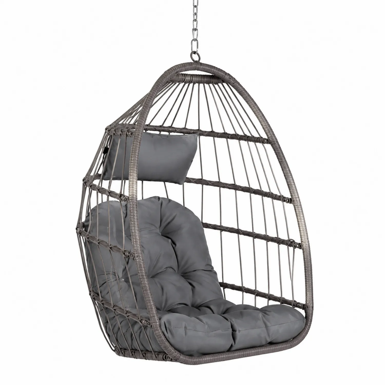 Chaise suspendue en métal avec coussins en tissu Gris