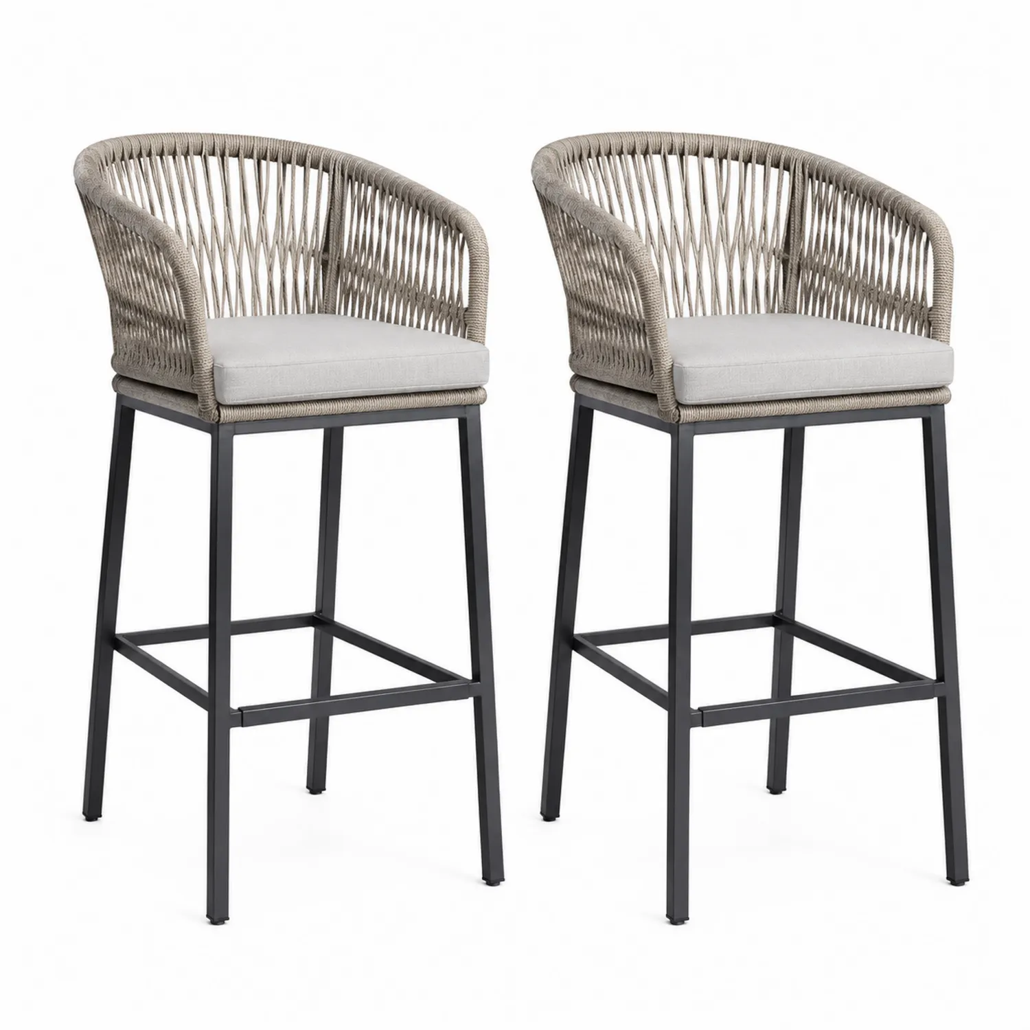 Ensemble de 2 tabourets de bar en corde tressée et métal