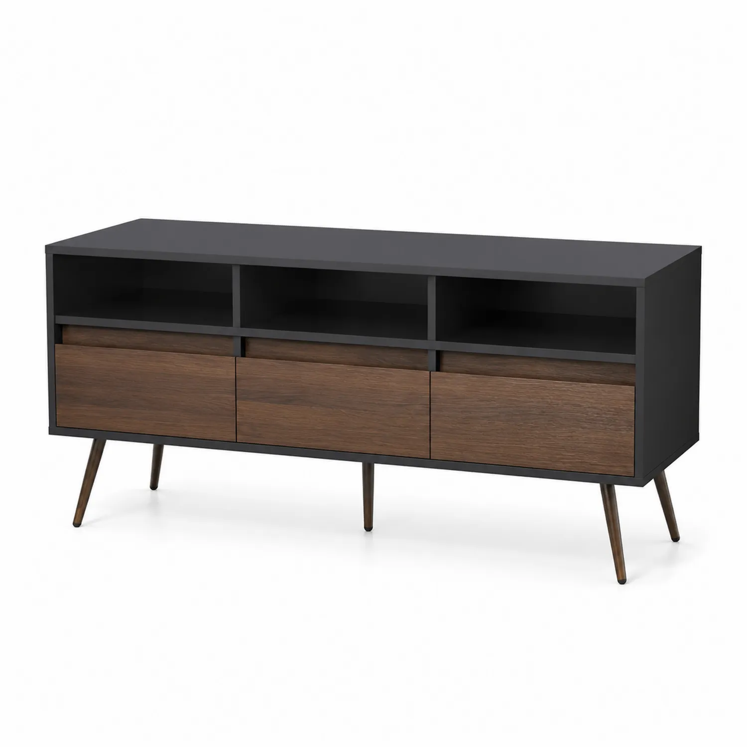 Meuble TV en bois et métal noir avec tiroirs 150x45x60cm