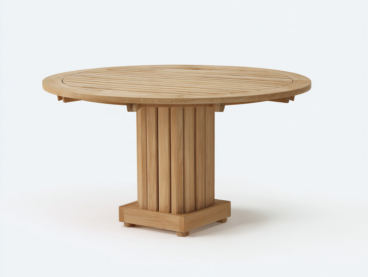 Table de jardin ronde en bois massif 110x110x75 cm - bois naturel - design pied central moderne - pour extérieur-Vavaradecor