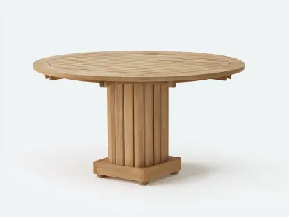 Table de jardin ronde en bois massif 110x110x75 cm - bois naturel - design pied central moderne - pour extérieur-Vavaradecor