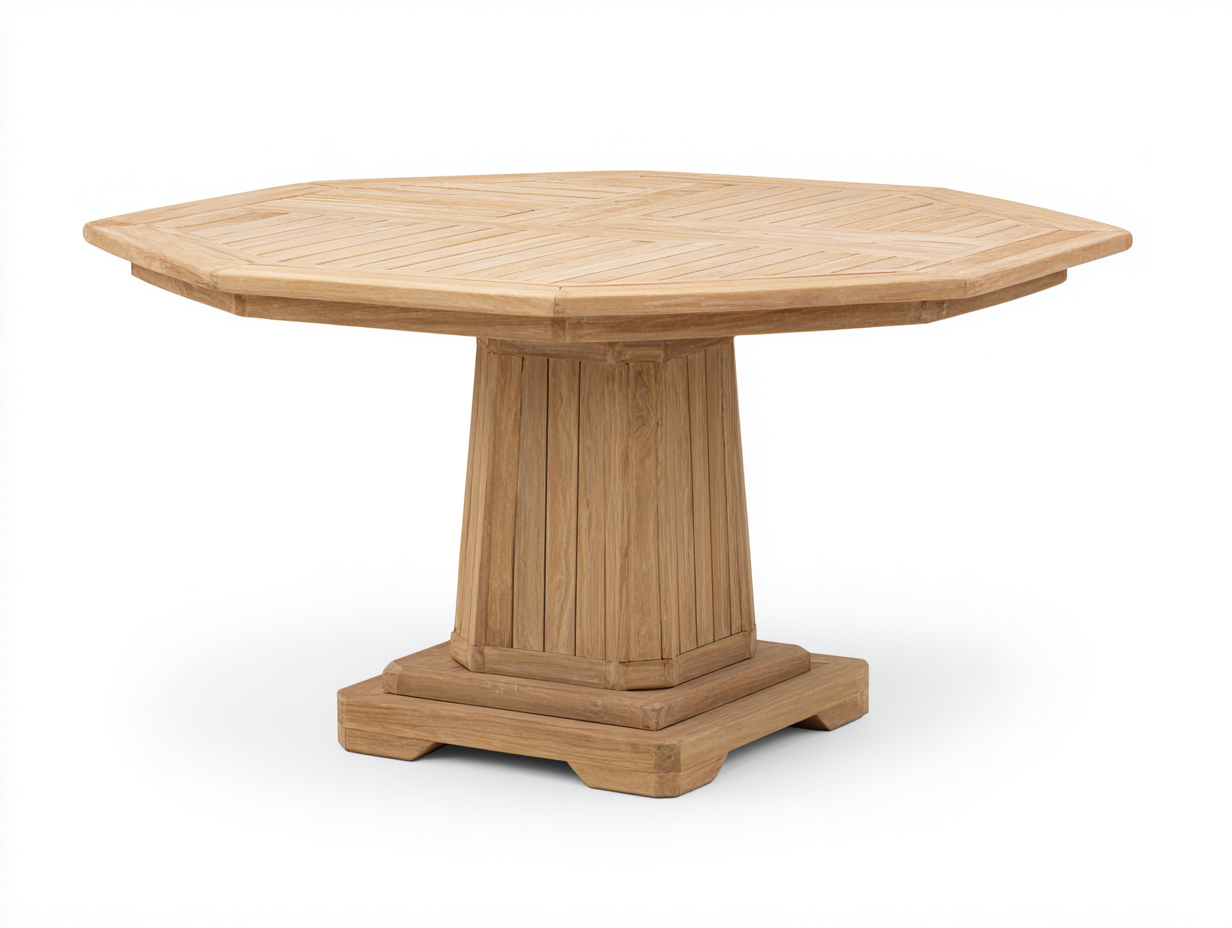 Table de jardin octogonale en bois massif 120x120x75 cm - bois naturel - design pied central moderne - pour extérieur-Vavaradecor