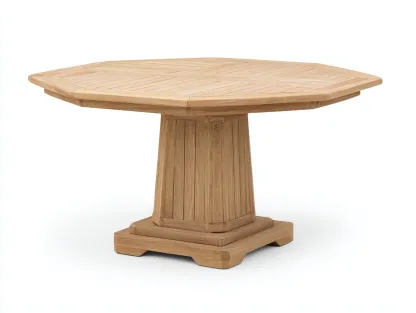 Table de jardin octogonale en bois massif 120x120x75 cm - bois naturel - design pied central moderne - pour extérieur-Vavaradecor