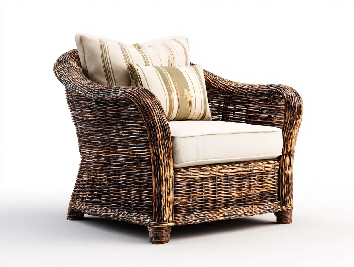 Fauteuil en rotin avec coussin 70x75x85 cm - naturel - style moderne - pour extérieur-Vavaradecor