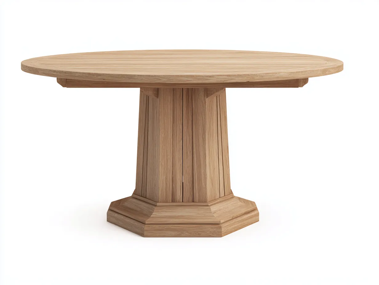 Table de jardin ronde en bois 140x140x75 cm - Couleur bois naturel - Design à pied central ajouré - Adapté à l'extérieur-Vavaradecor