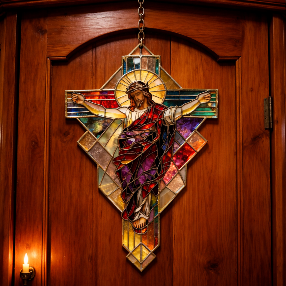 Stained Glass Jesus Cross Suncatcher ✝️