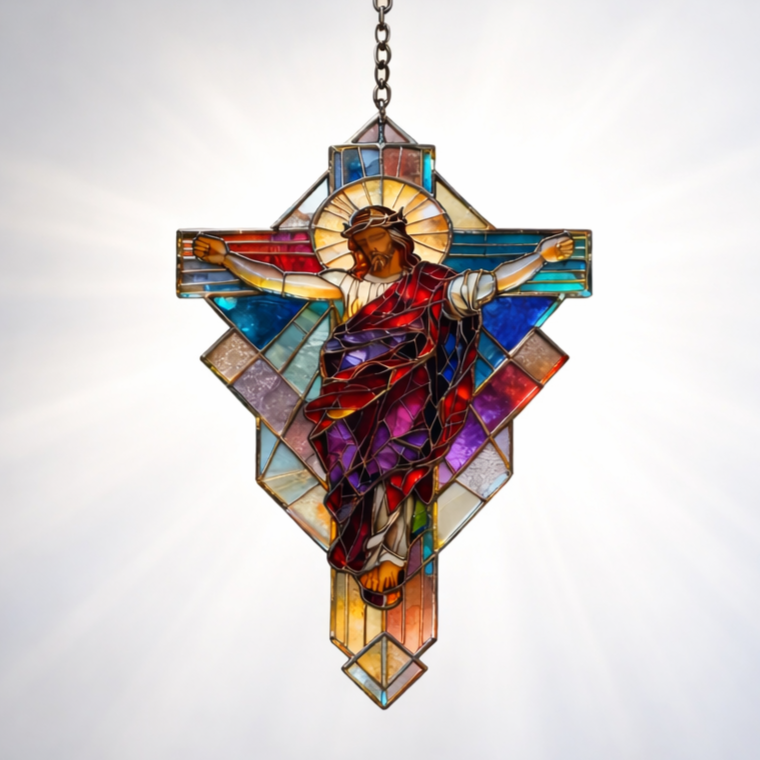 Stained Glass Jesus Cross Suncatcher ✝️