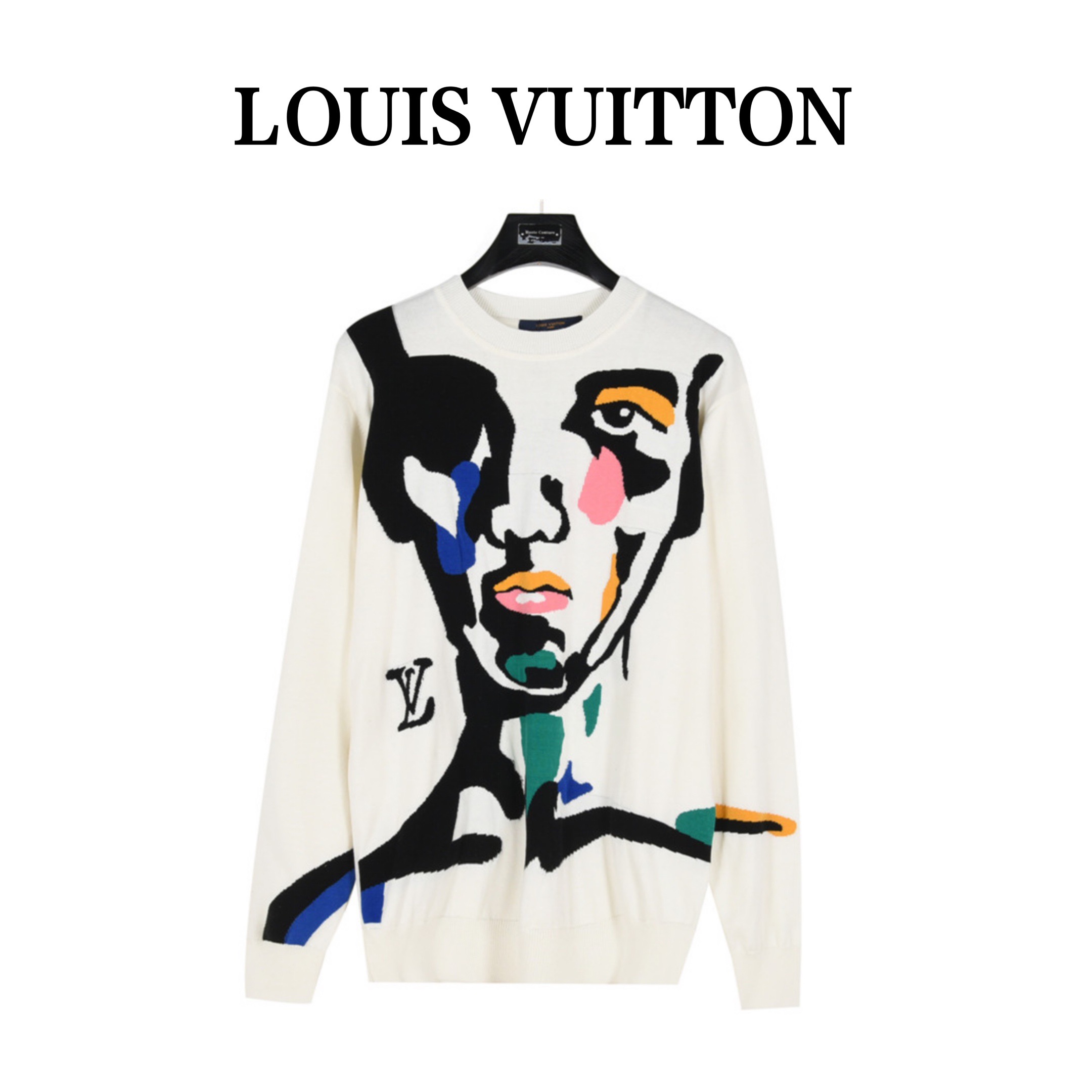 1V Mixed Dye Abstract Print Long Sleeve Knit Sweater