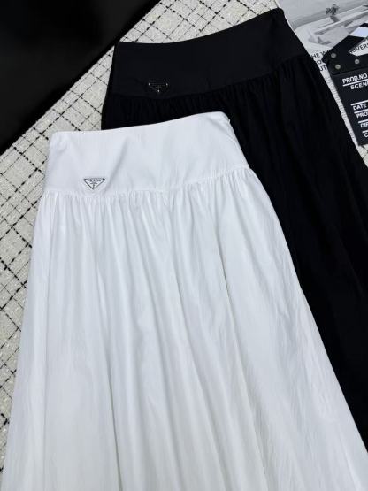 P26 High Waist Pleated Midi Skirt with Triangle Logo
