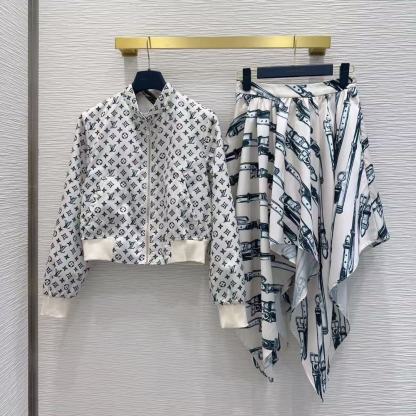 LV 26SS Reversible Jacket Skirt Set, Double Sided Wear Outfit