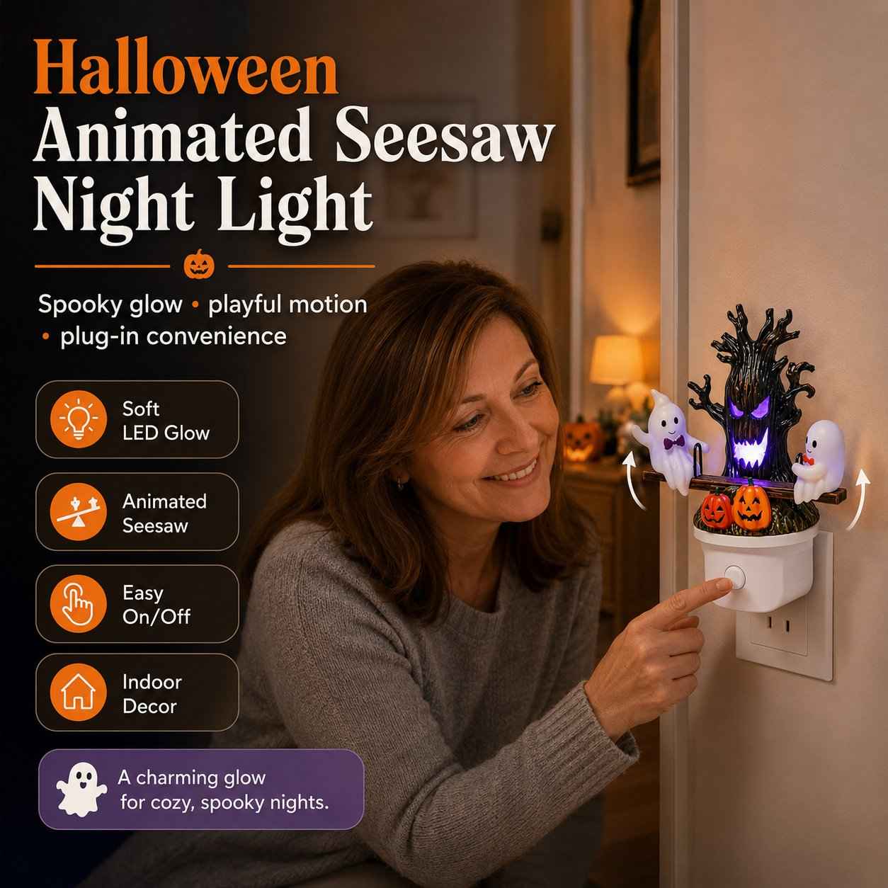 🔥LAST DAY 50% OFF🎃👻Animated Seesaw Ghost Plug In LED Night Light   