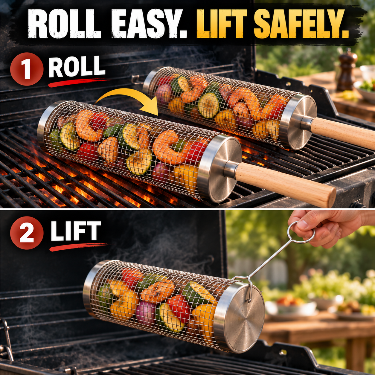 🔥75% OFF - Rolling 304 Stainless Steel Grill Basket for Small Foods