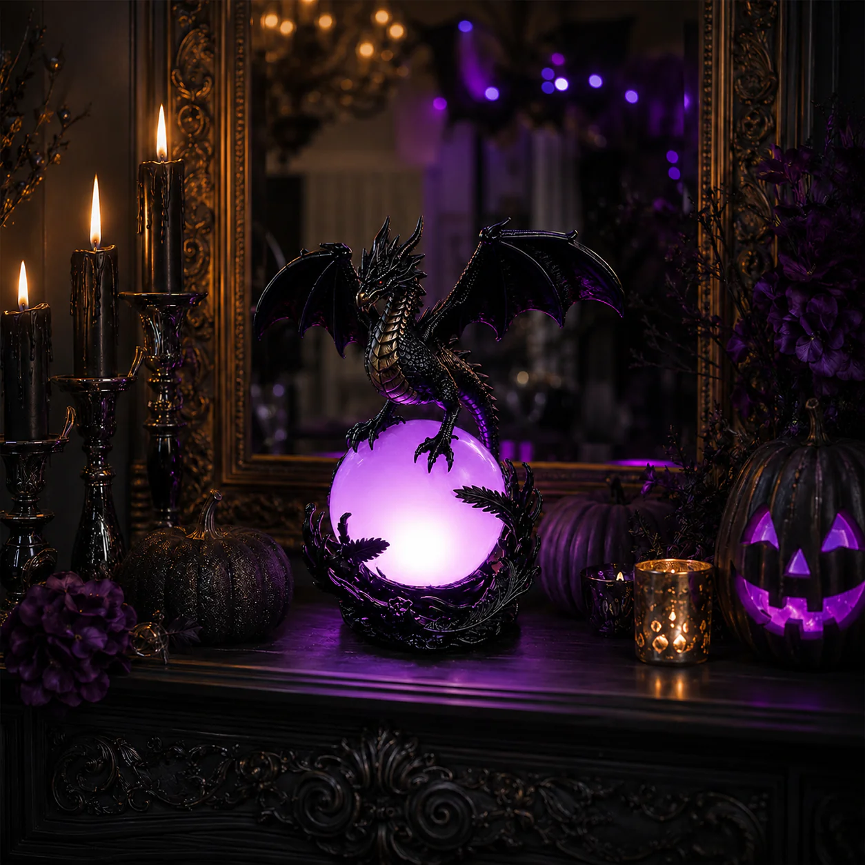 🔮Gothic Dragon LED Crystal Ball Lamp for Dark Aesthetic Decor