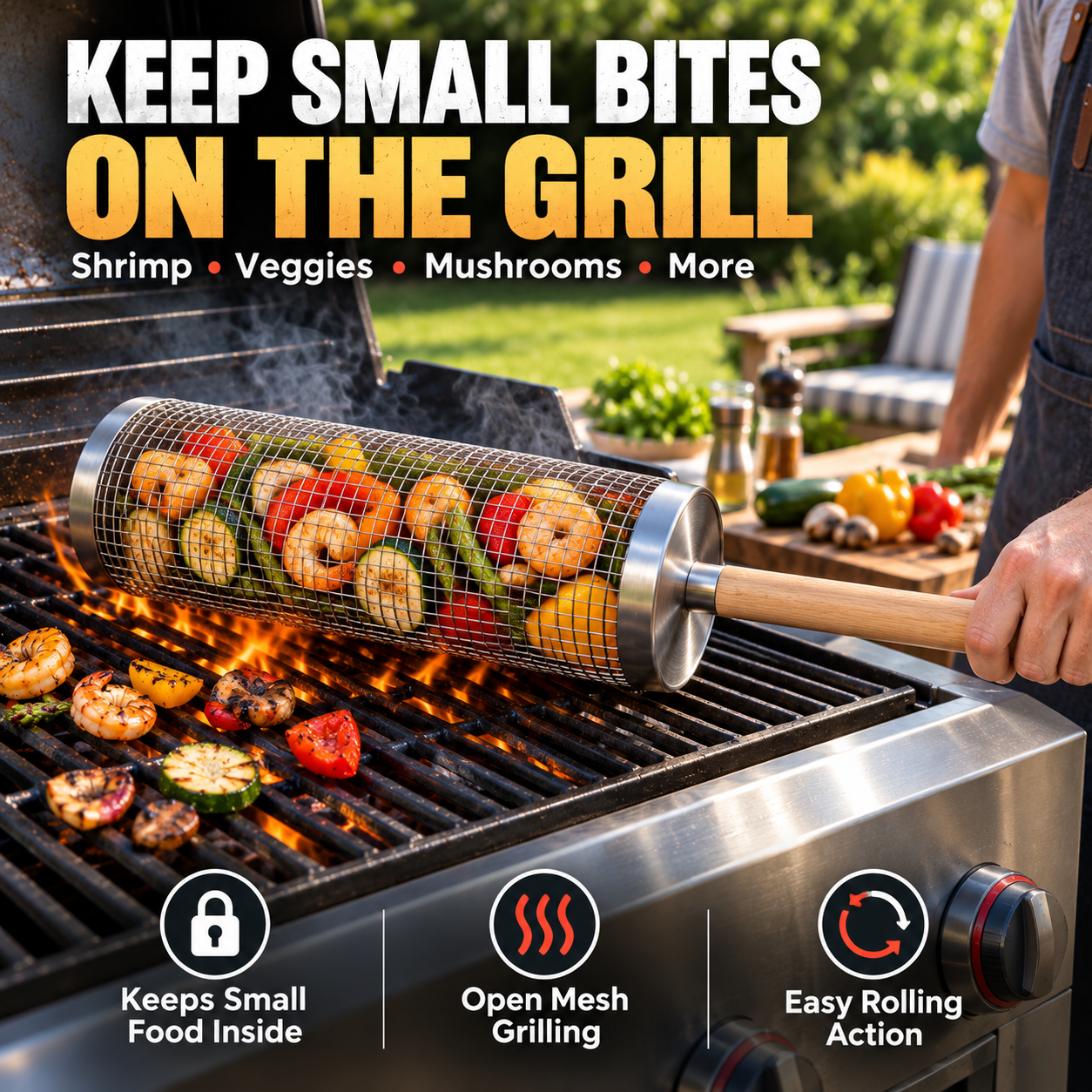 🔥75% OFF - Rolling 304 Stainless Steel Grill Basket for Small Foods