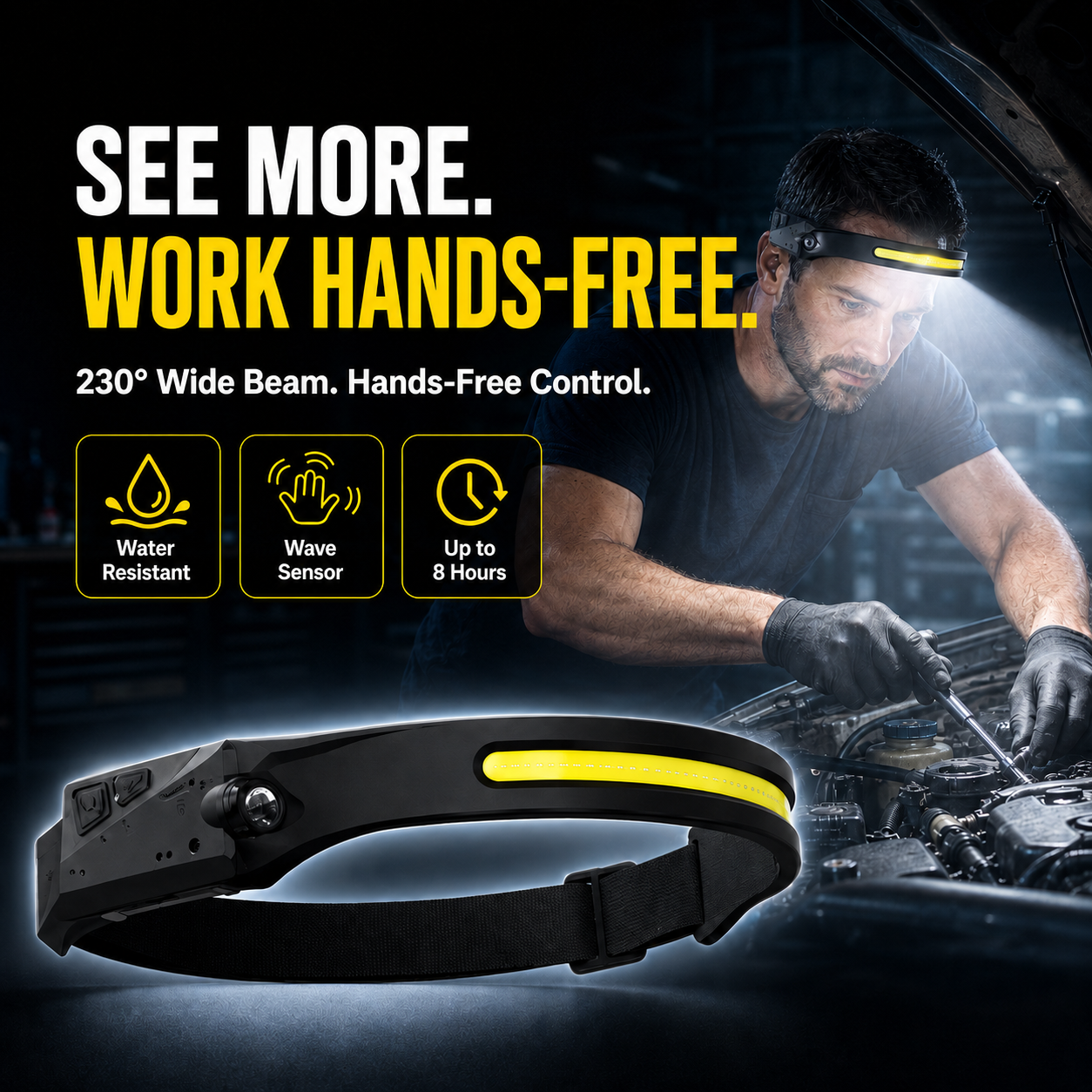🔥HOT SALE 70% OFF💡230° Wide-Beam Wave Sensor Headlamp